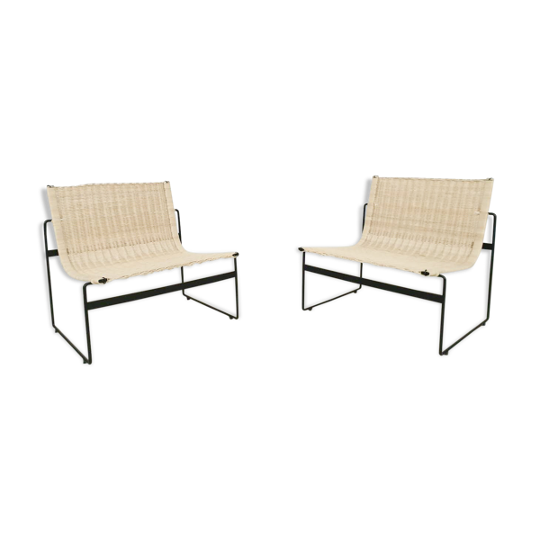 Chauffeuses en rotin de Gregorio Vicente Cortes et Luis Onsurbe pour Metz and Co, design néerlandais 1961