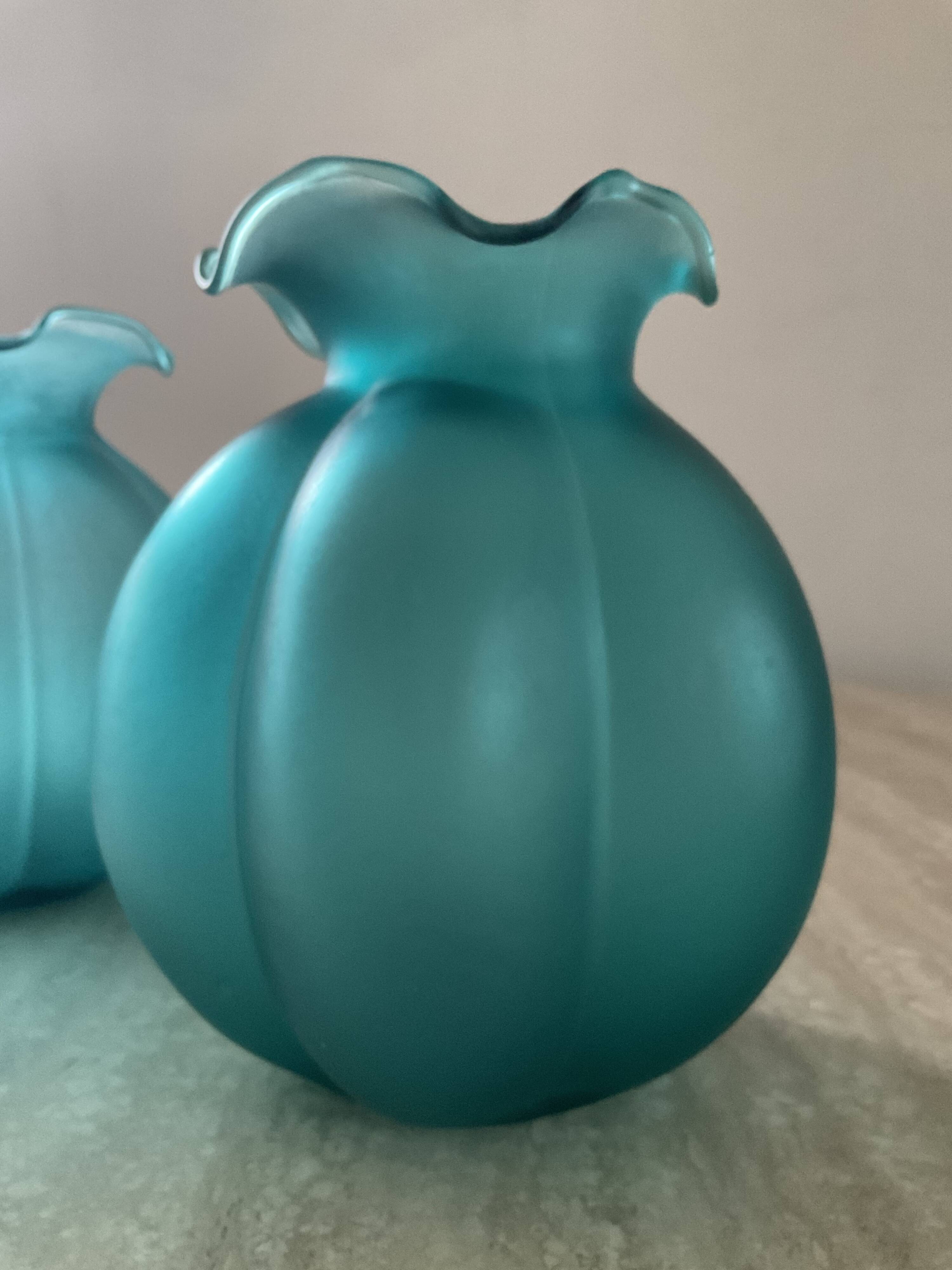 Pair of vintage vases in turquoise glass paste