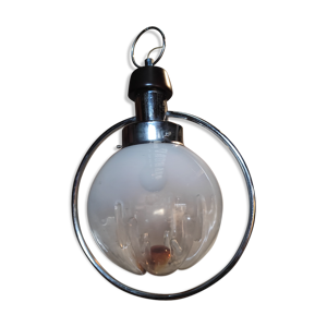 suspension du designer italien mazzega en verre de Murano opalescent et orangé