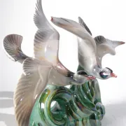 Art deco porcelain sculpture of two flying birds – iridescent, 1920s