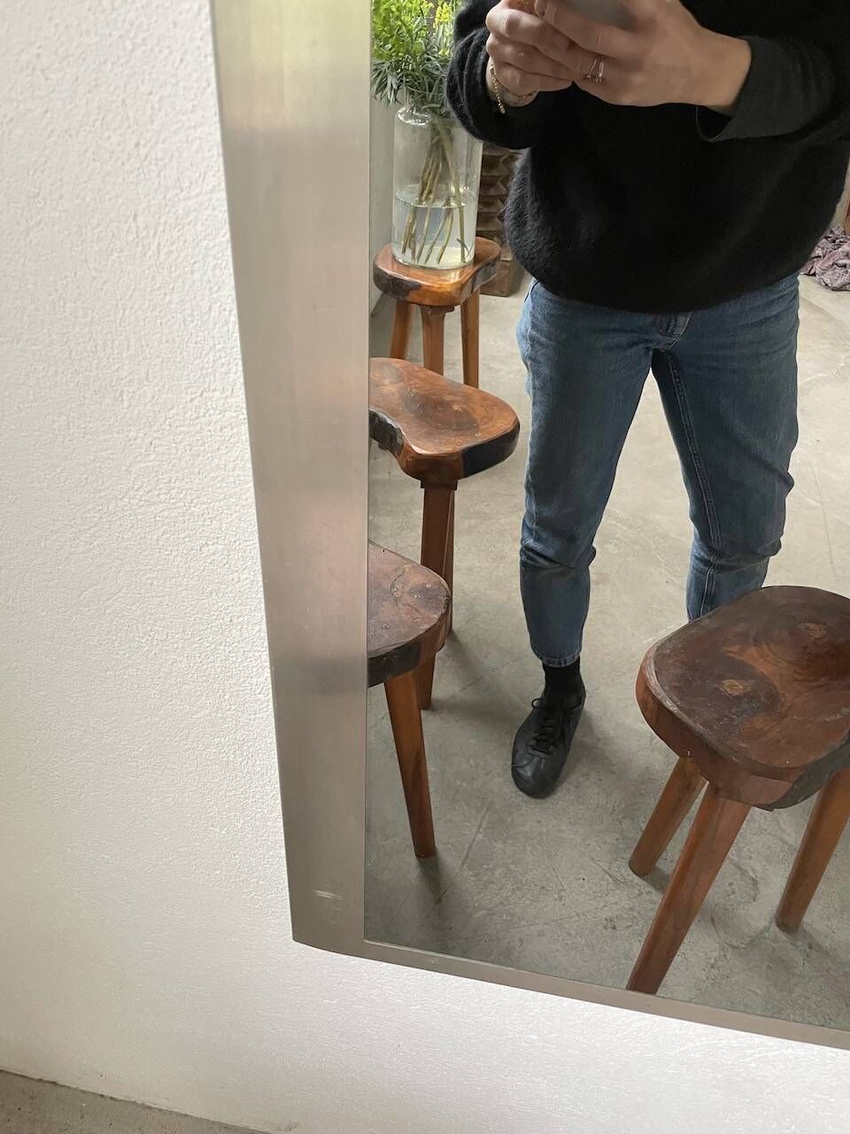 Brushed stainless steel mirror circa François Monnet and Joelle Ferlande