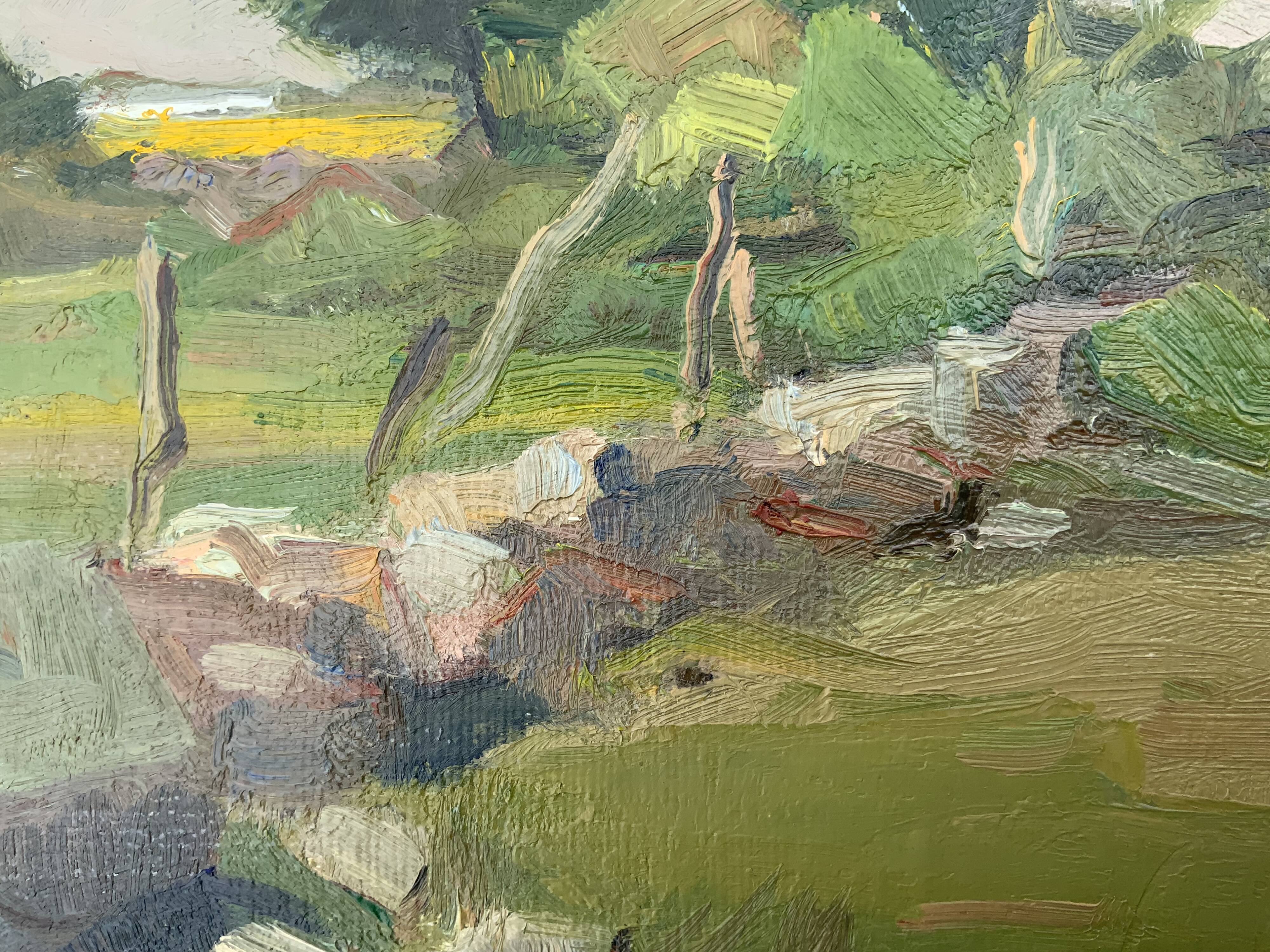 Vintage Modernist Landscape Scene Oil Painting H. Ostergren 1951