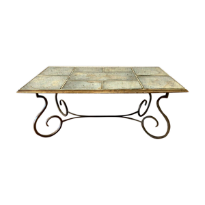 table basse en fer forgé et plateau verre xx siècle