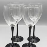 Set of 4 Luminarc wine glasses with black stem