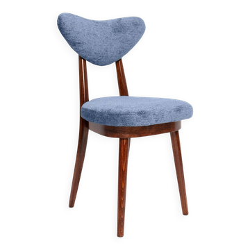 Vintage heart-shaped blue velvet chair Mid Century, Europe, 1960s