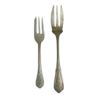 Pair of metal forks, ornate design