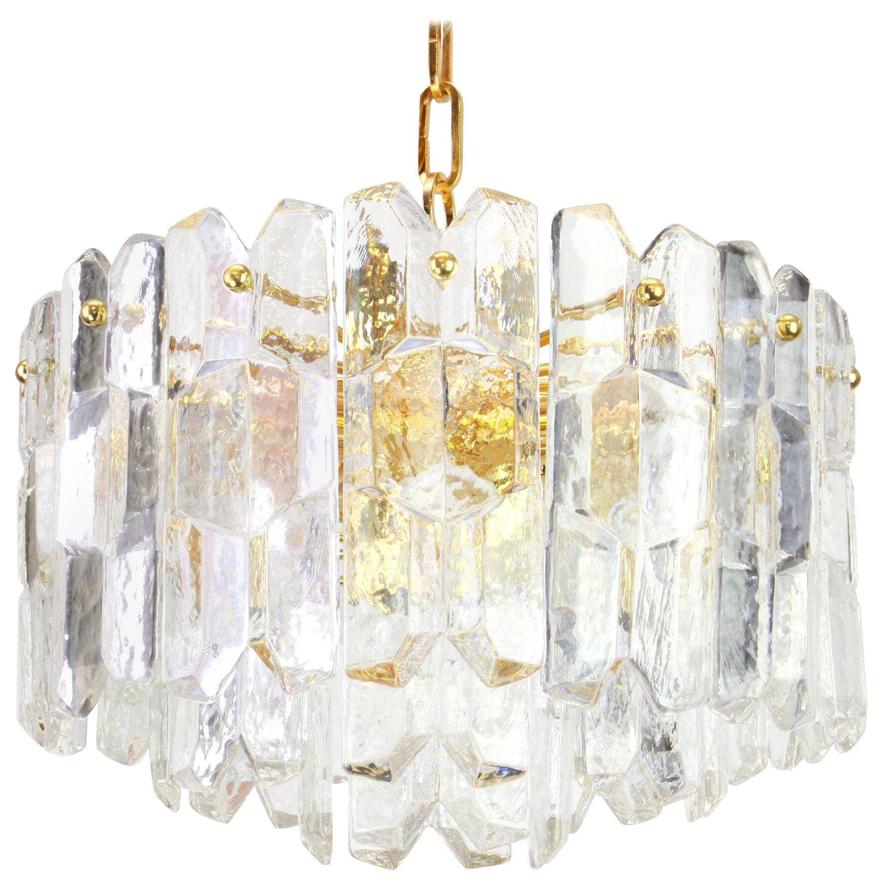 Superb brass and crystal glass light fixture Palazzo, Kalmar, Austria, 1970.
