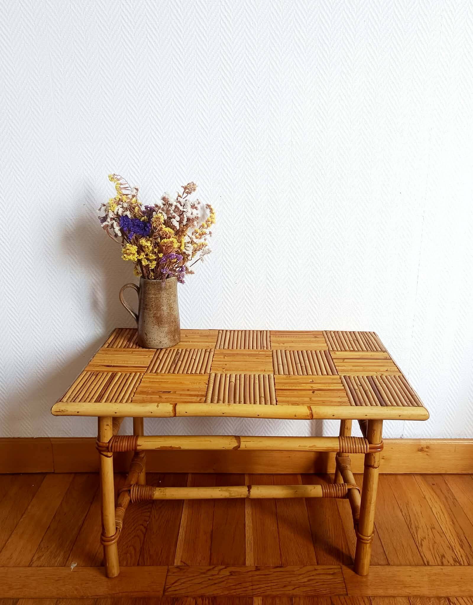 Bamboo coffee table in Audoux Minet vintage style from the 1960s.