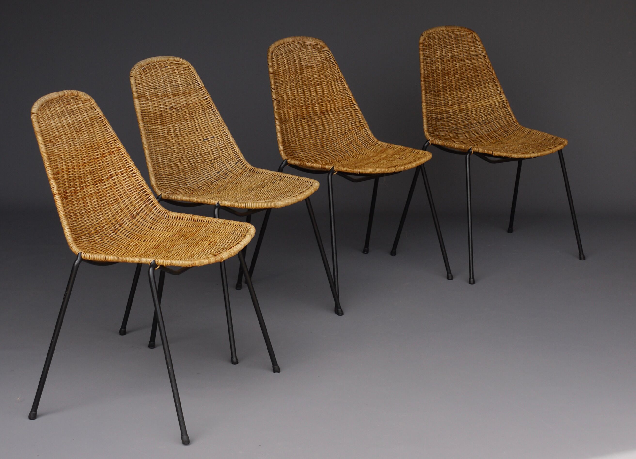 Mid-Century Wicker Chairs by Gian Franco Legler, 1950s. Set of 4