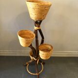Vintage bamboo and rattan plant holder