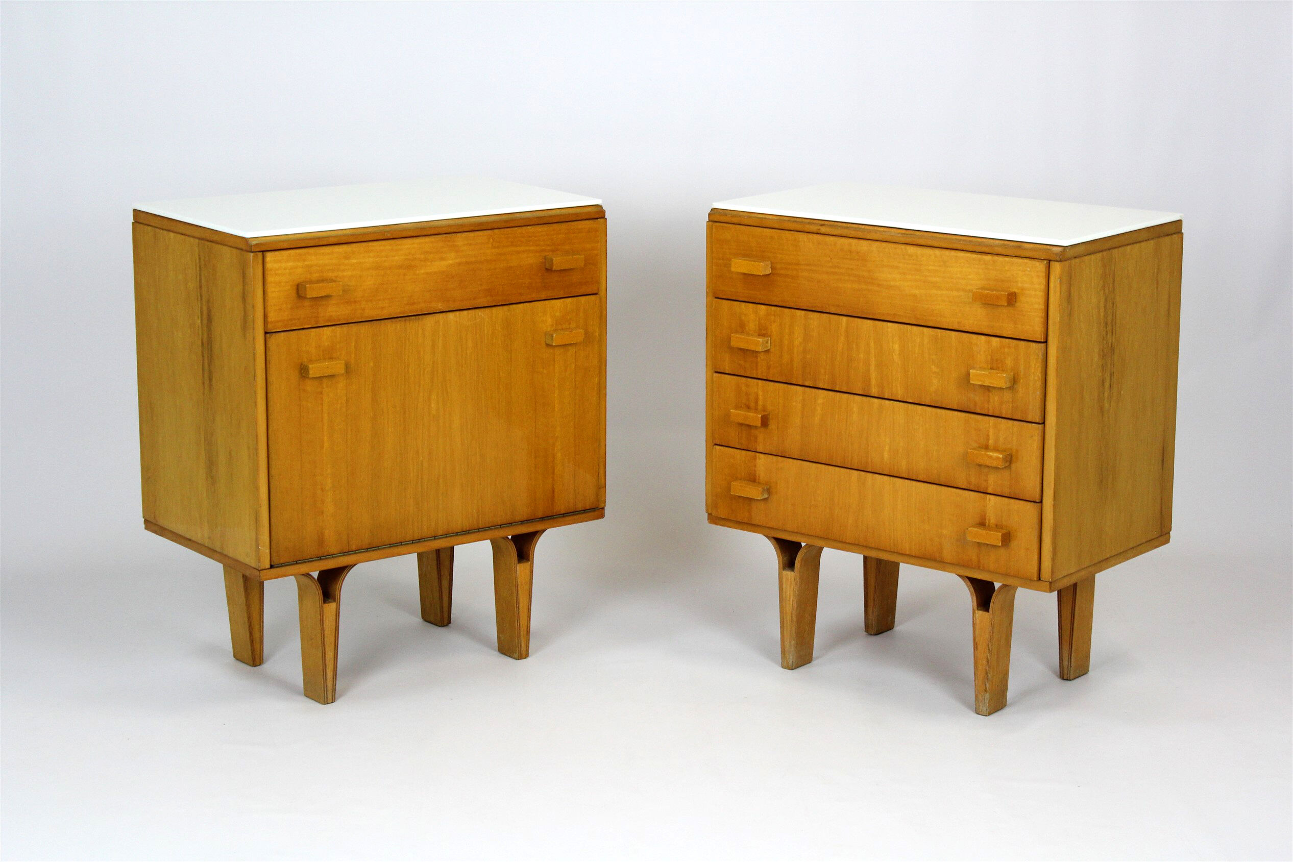 Vintage Nightstands with White Glass Tops, 1970s, Set of 2