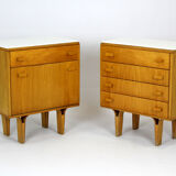 Vintage Nightstands with White Glass Tops, 1970s, Set of 2