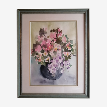 Watercolor bouquet floral flower still life signed