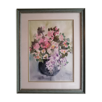 Watercolor bouquet floral flower still life signed