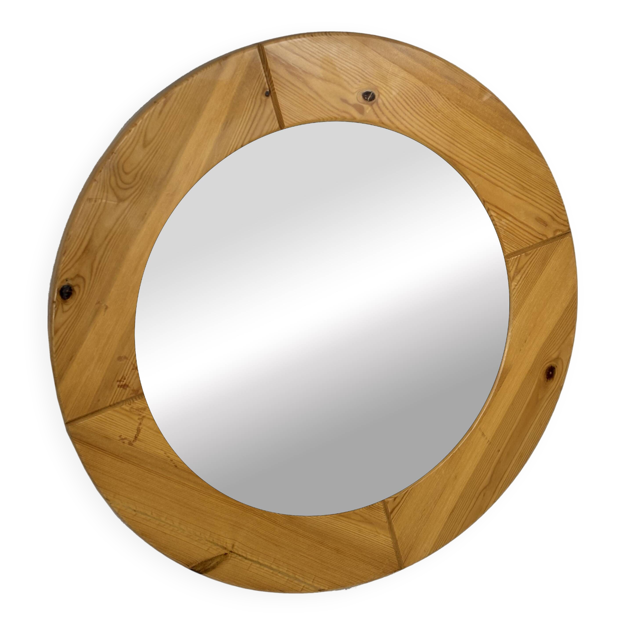 Vintage 70s round pine mirror Swedish design