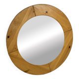 Vintage 70s round pine mirror Swedish design