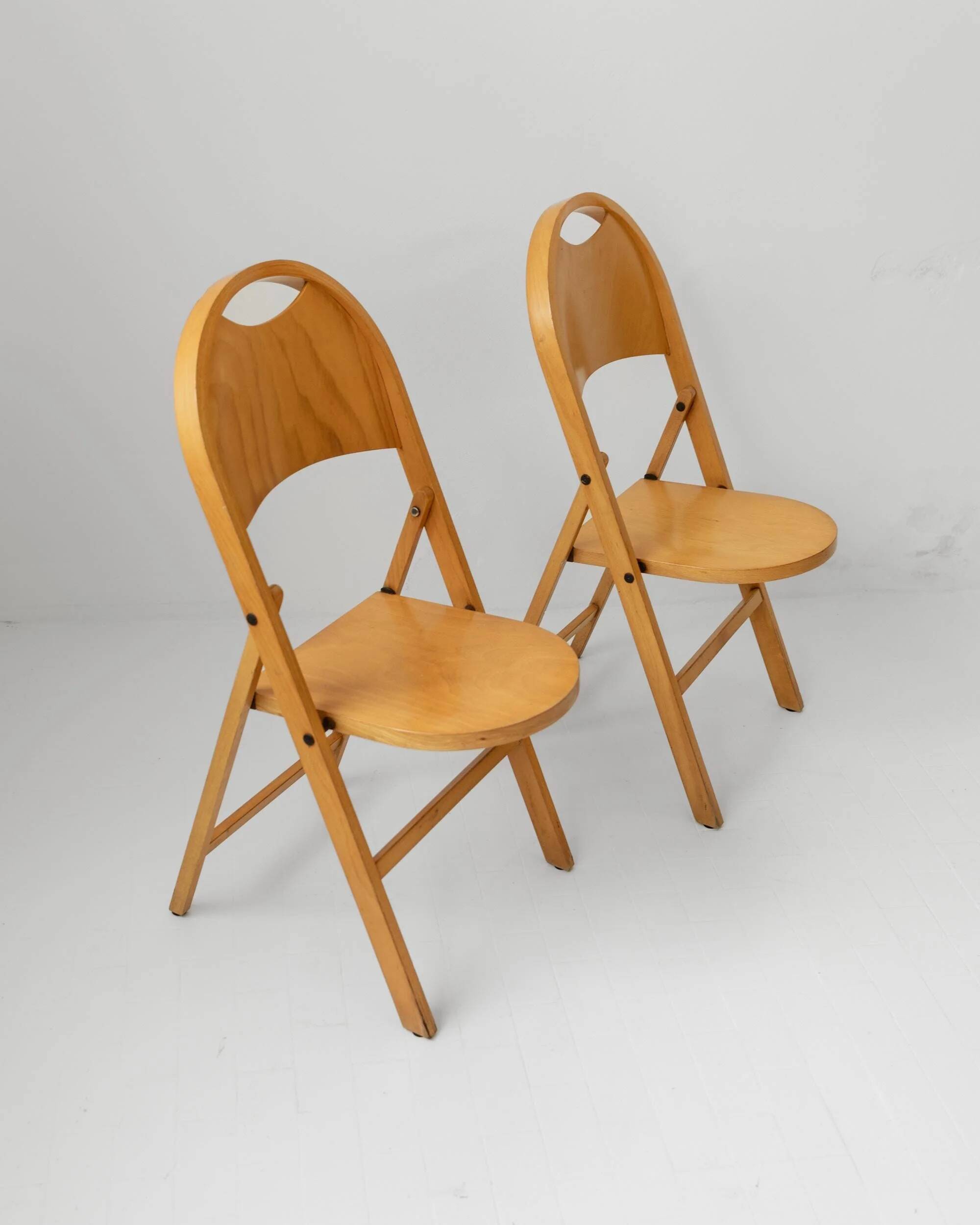 Set of 2 vintage folding chairs from the 1970s, by Achille and Pier Giacomo Castiglioni for Bernini.