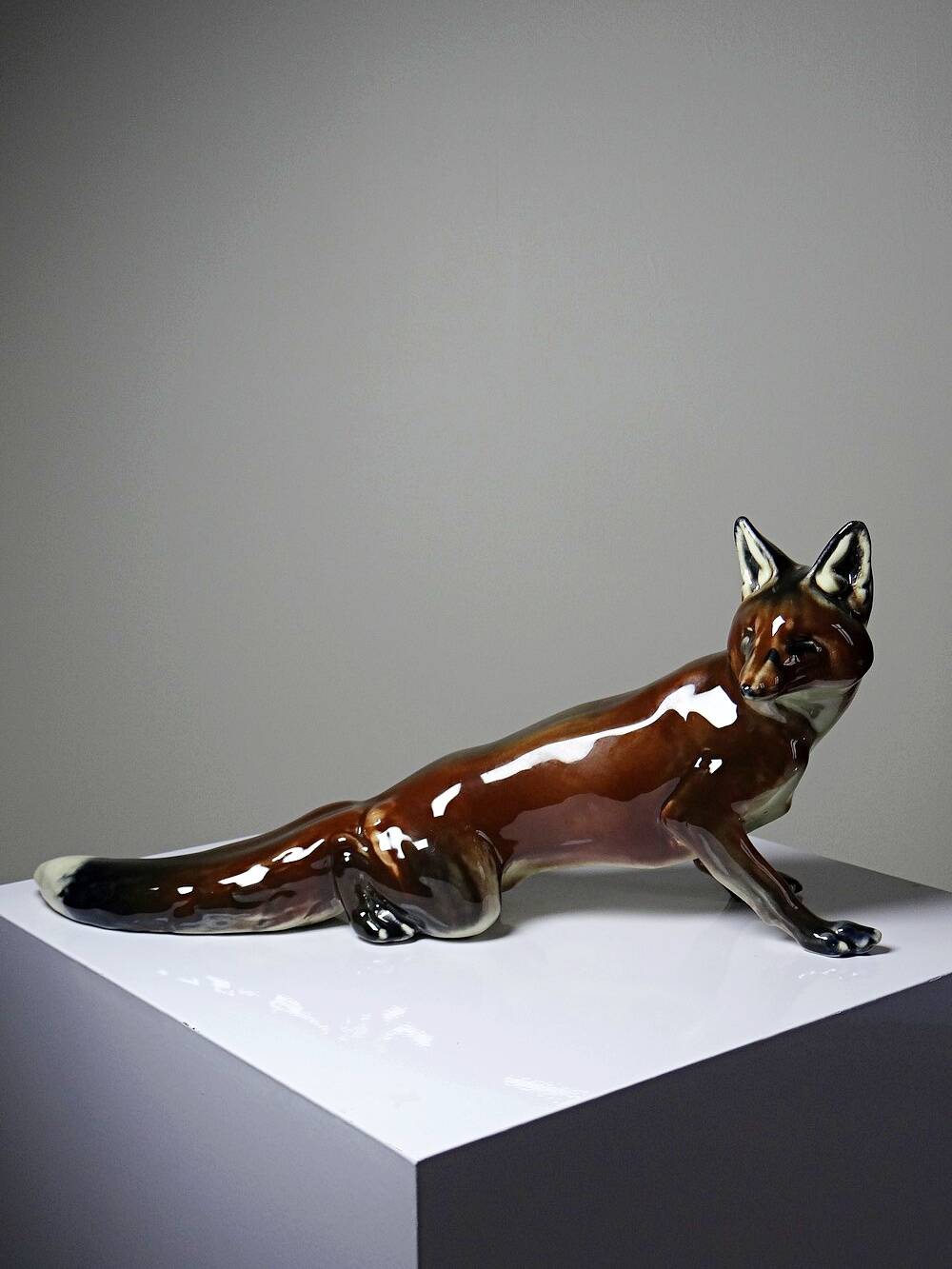Large ceramic fox from St Clément, after Kraner, 1930s-50s.