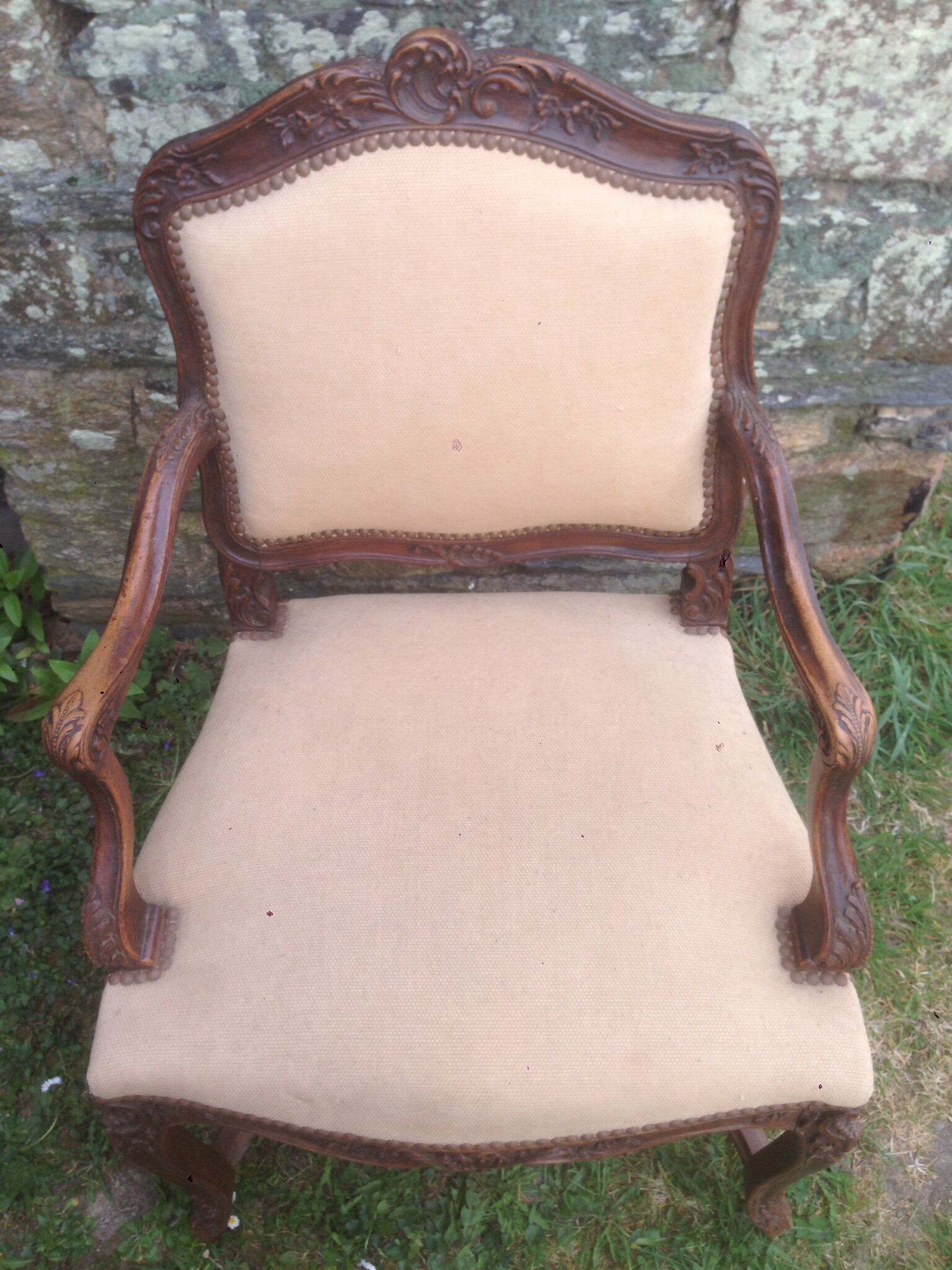 Pair of Louis XV-style walnut armchairs