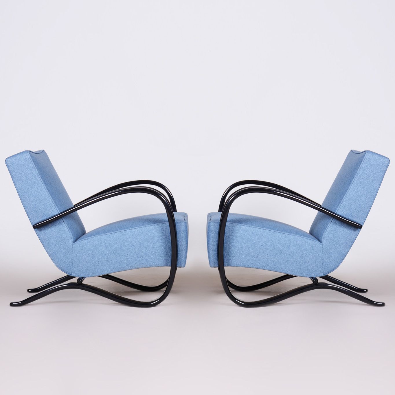 Pair of blue Halabala armchairs made in 1930s Czechia by Up Zavody