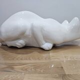 Elpa Alcobaca Portugal Ceramic White Cat Blue Glass Eyes, 1980s