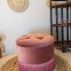 Pouf or footrest in pink velvet with fringes
