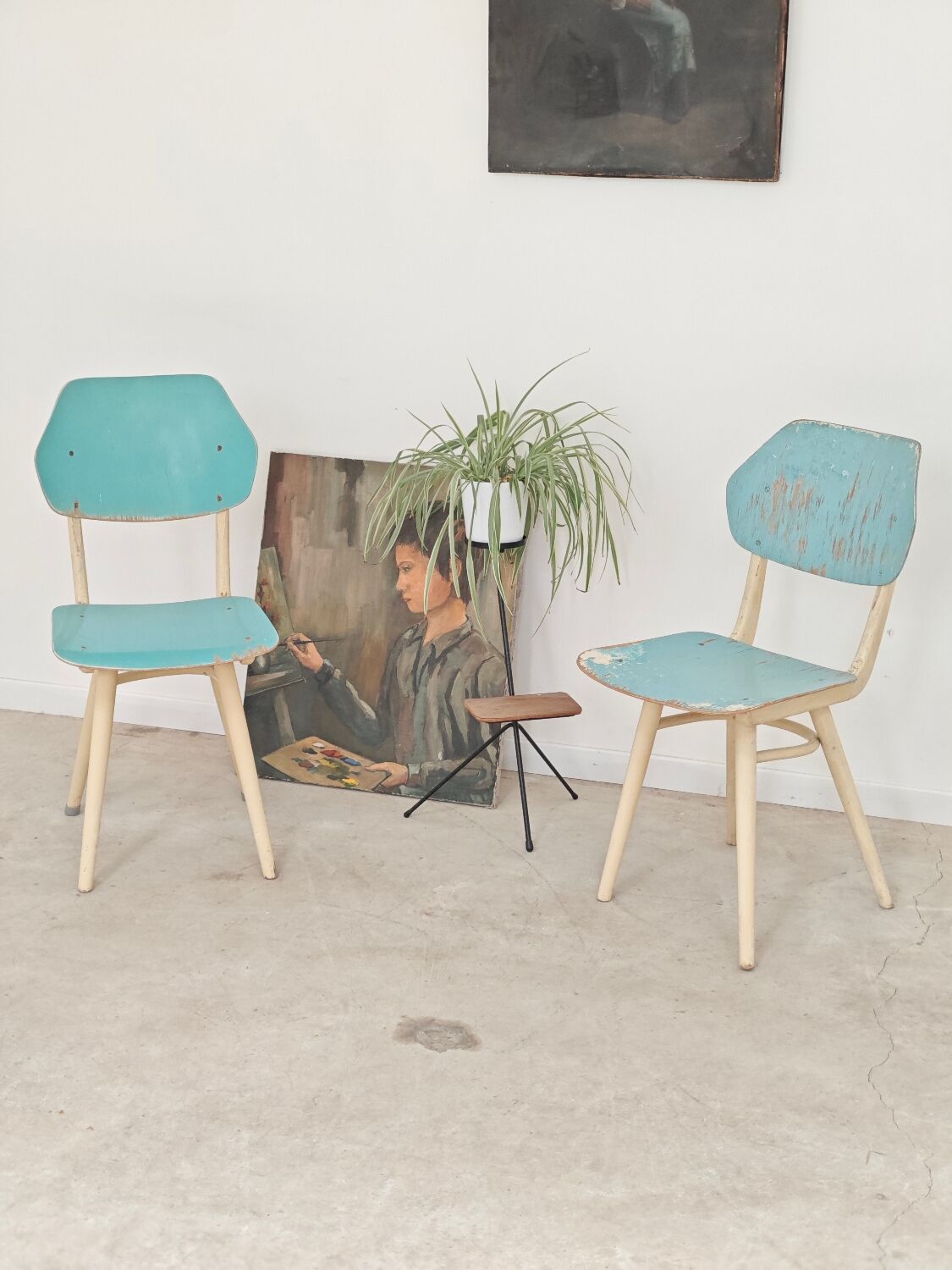 Set of 2 Czechoslovak chairs TON Bystrice Thonet White and Blue