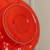 Red glazed ceramic fruit platter with three-dimensional fruit relief, vintage Italy 1980s, Mid-Century design