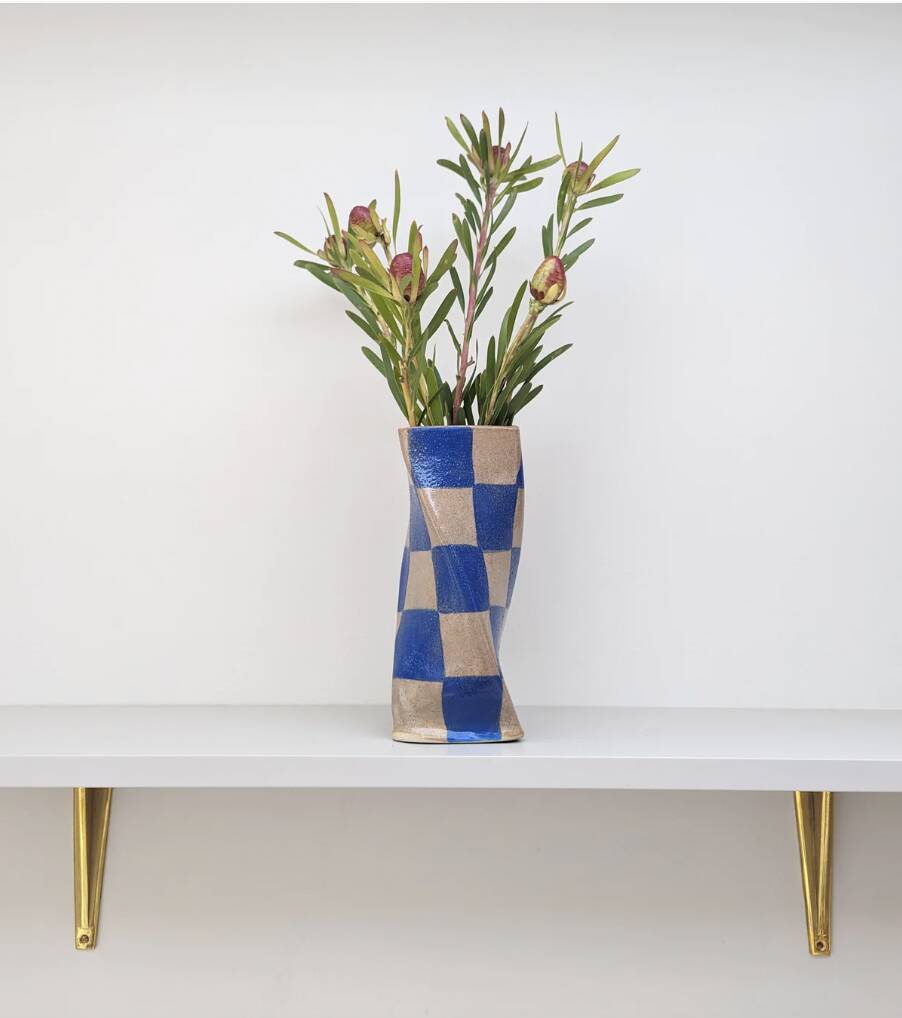 Blue Check Twist Vase