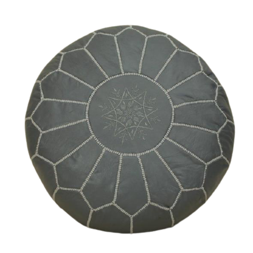 Moroccan pouf in grey leather