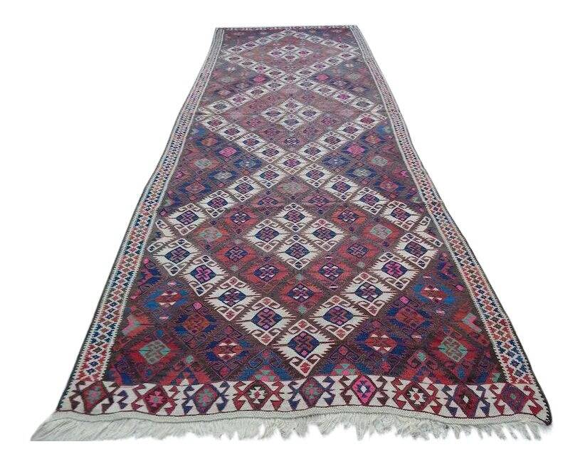 Vintage Turkish hallway rug 148x393 cm