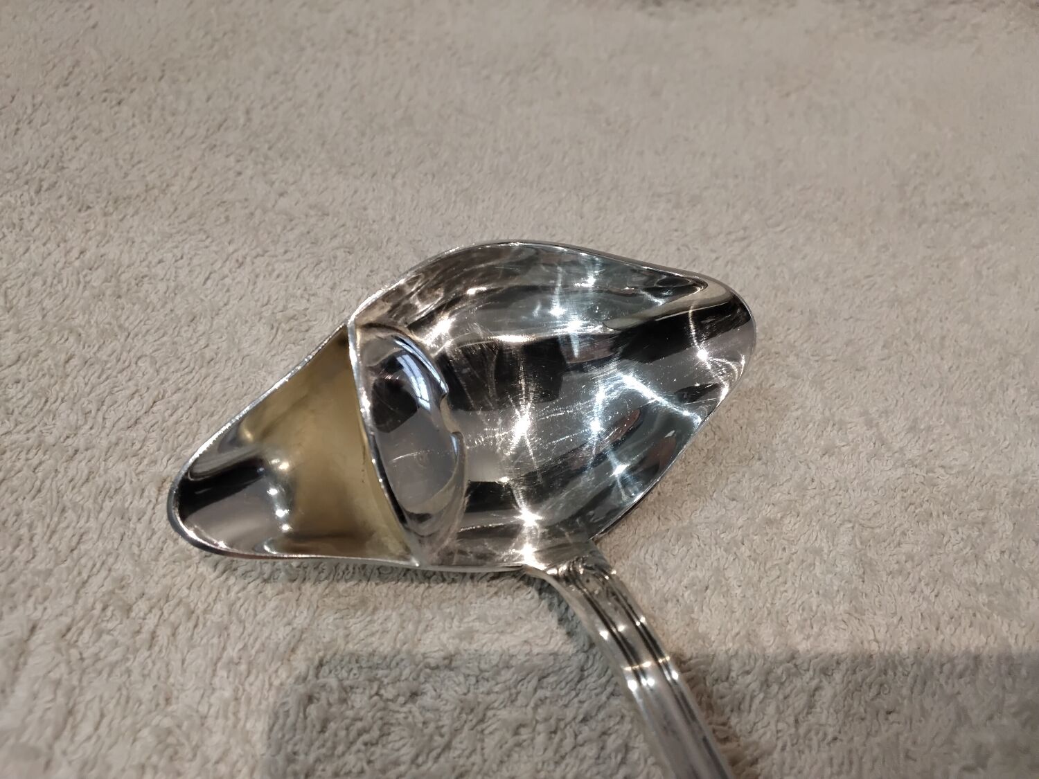 Silver-plated metal ladle for fat and lean meat, Ercuis silversmith, Louis XV, 29
