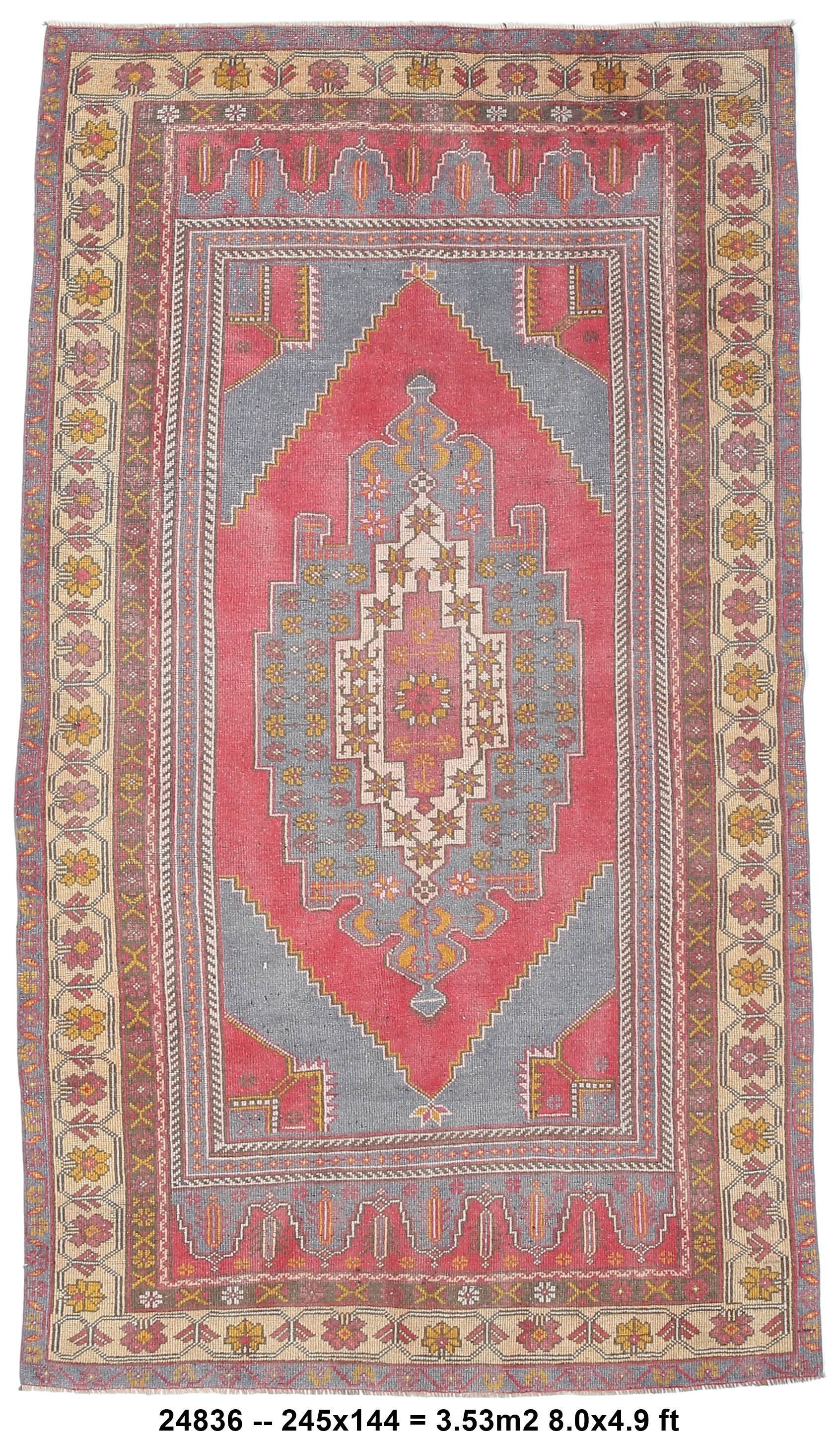 Tapis oriental turc rouge et bleu, 144 x 245 cm