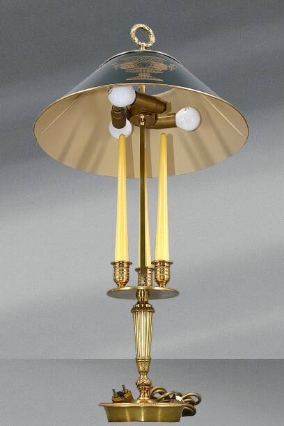 Empire Style Solid Bronze Bouillotte Lamp with Sheet Metal Shade