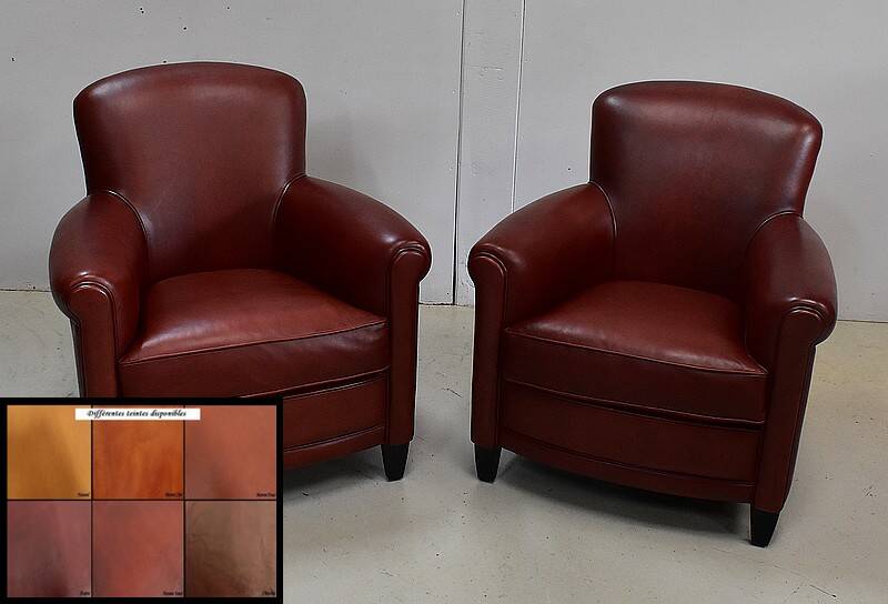 Pair of Small Club Armchairs in Sheepskin - Reproduction
