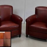 Pair of Small Club Armchairs in Sheepskin - Reproduction