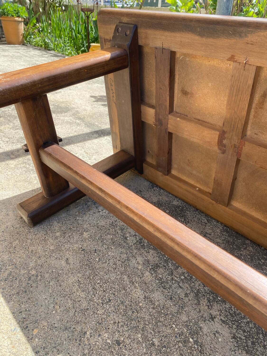 Vintage 60s coffee table with tile decoration of birds and flowers.