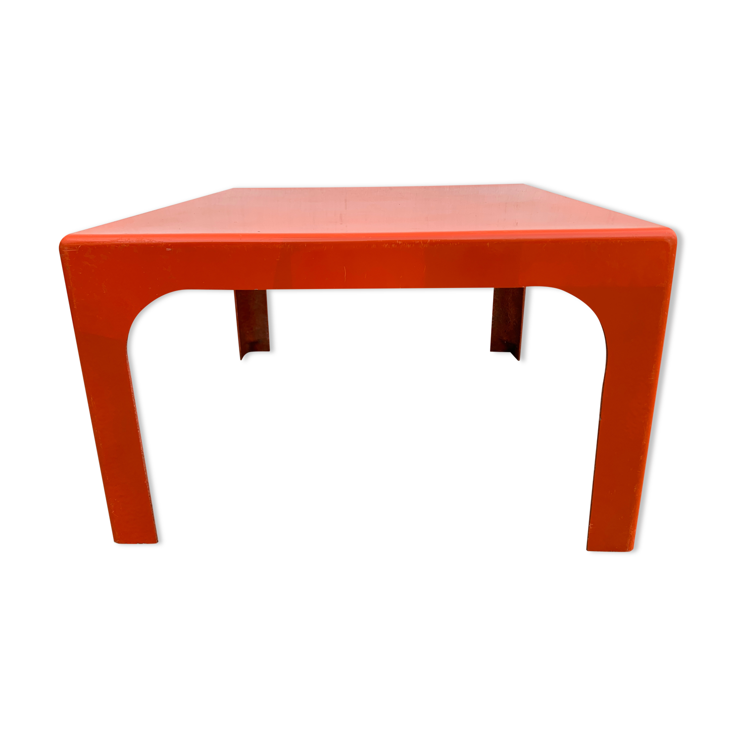 Square orange fiberglass coffee table