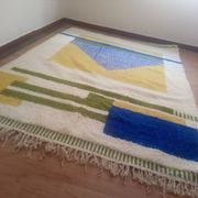 Tapis berbère tissé - motif bleu et jaune - tapis marocain fait main - 300x210 cm