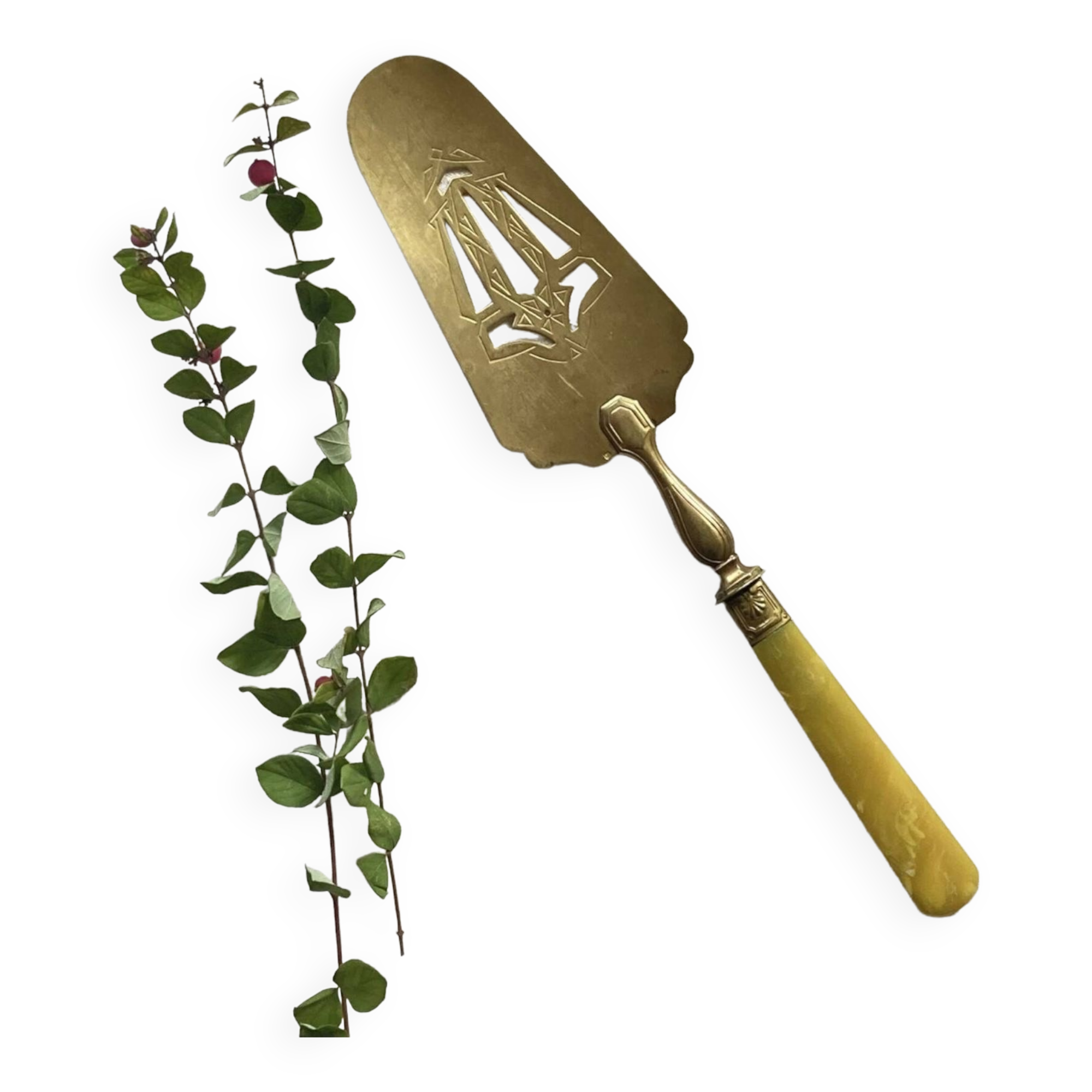 Pelle à Gâteau Ancienne France - Dorure Argent Et Motif Lierre - Occasion