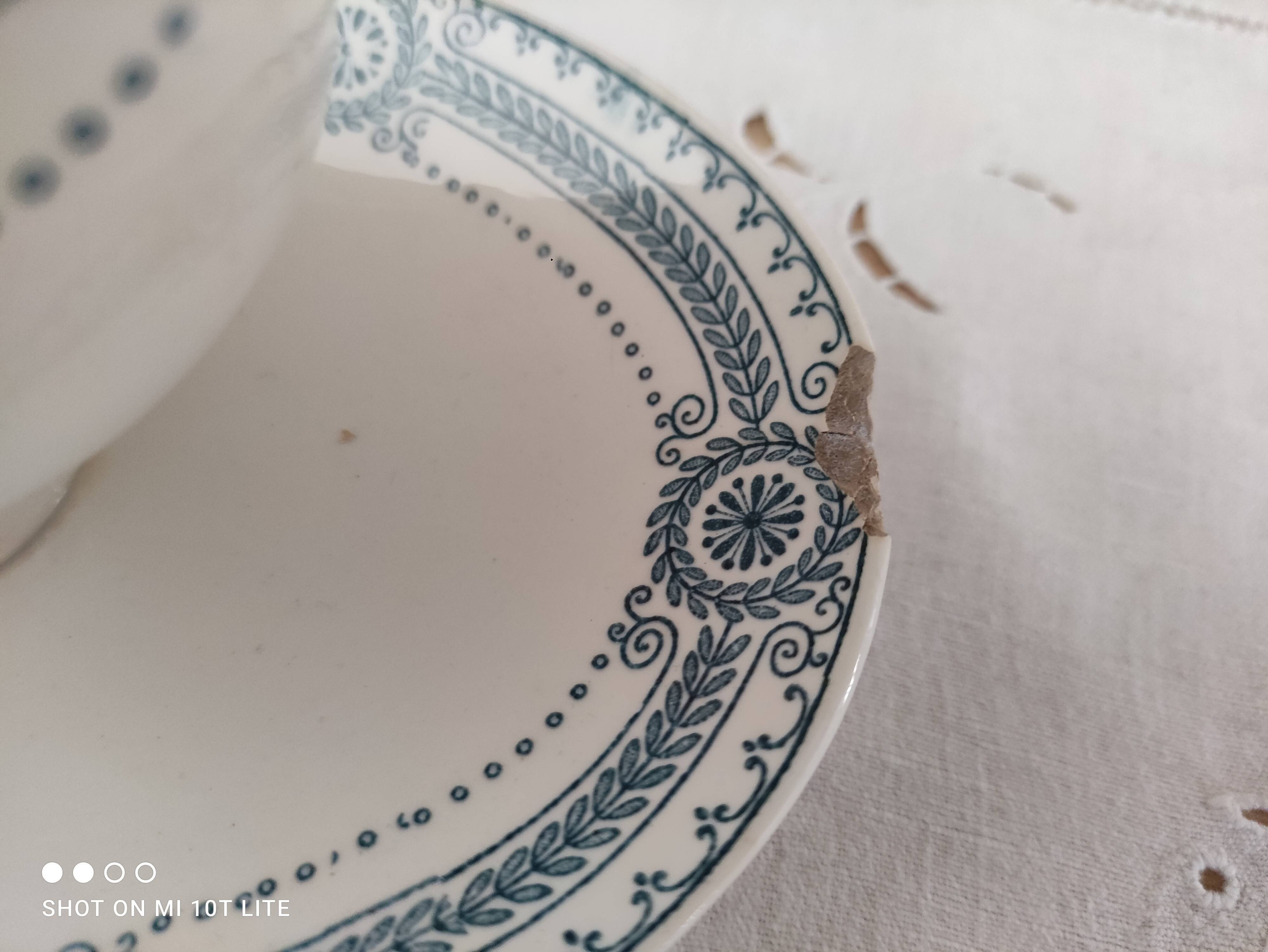 Saaucière in iron earth sarreguemines model carina decoration blue frieze