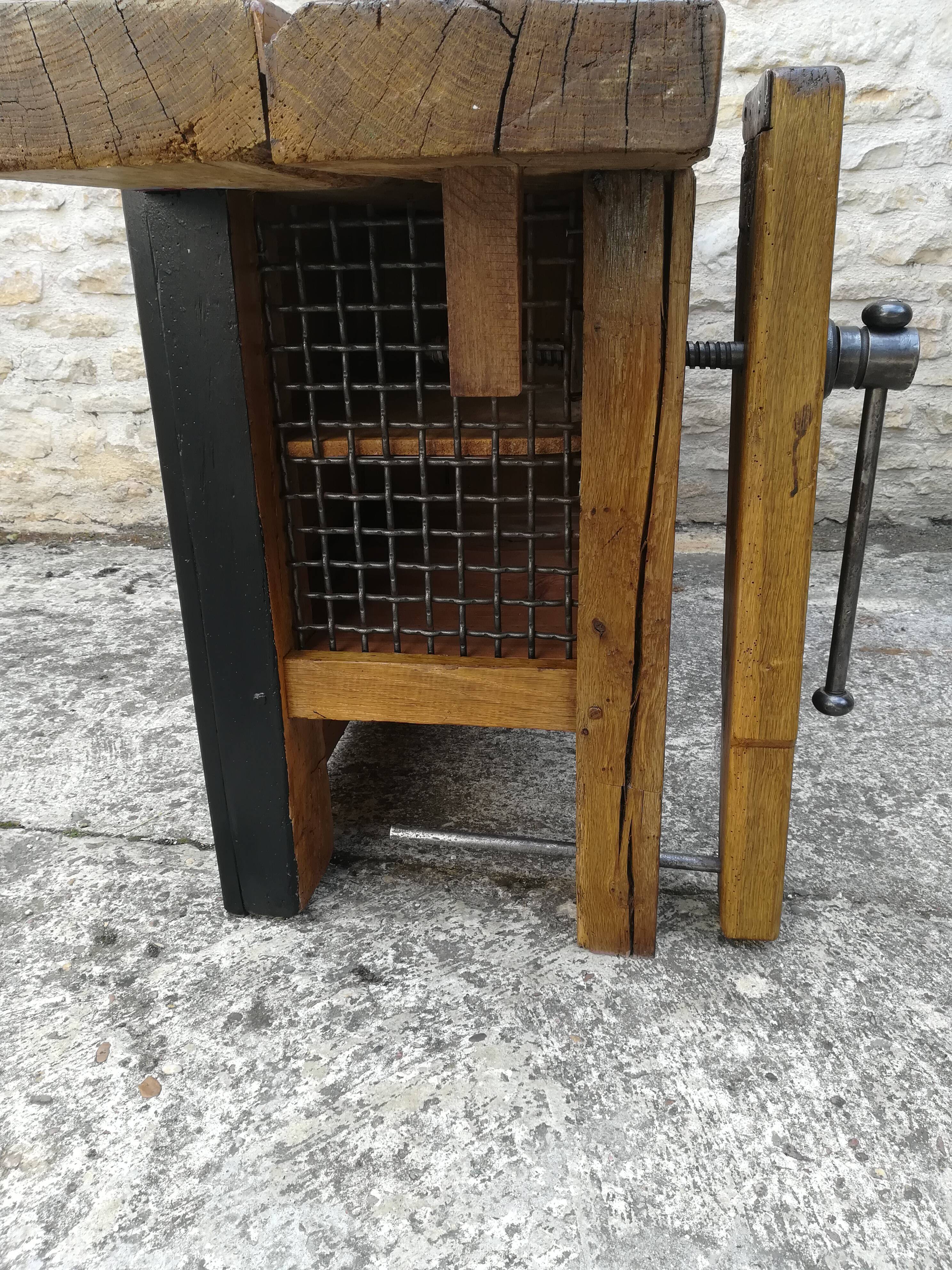 Oak and metal workbench
