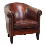 Sheepskin Leather Club Chair in a Cognac Tone