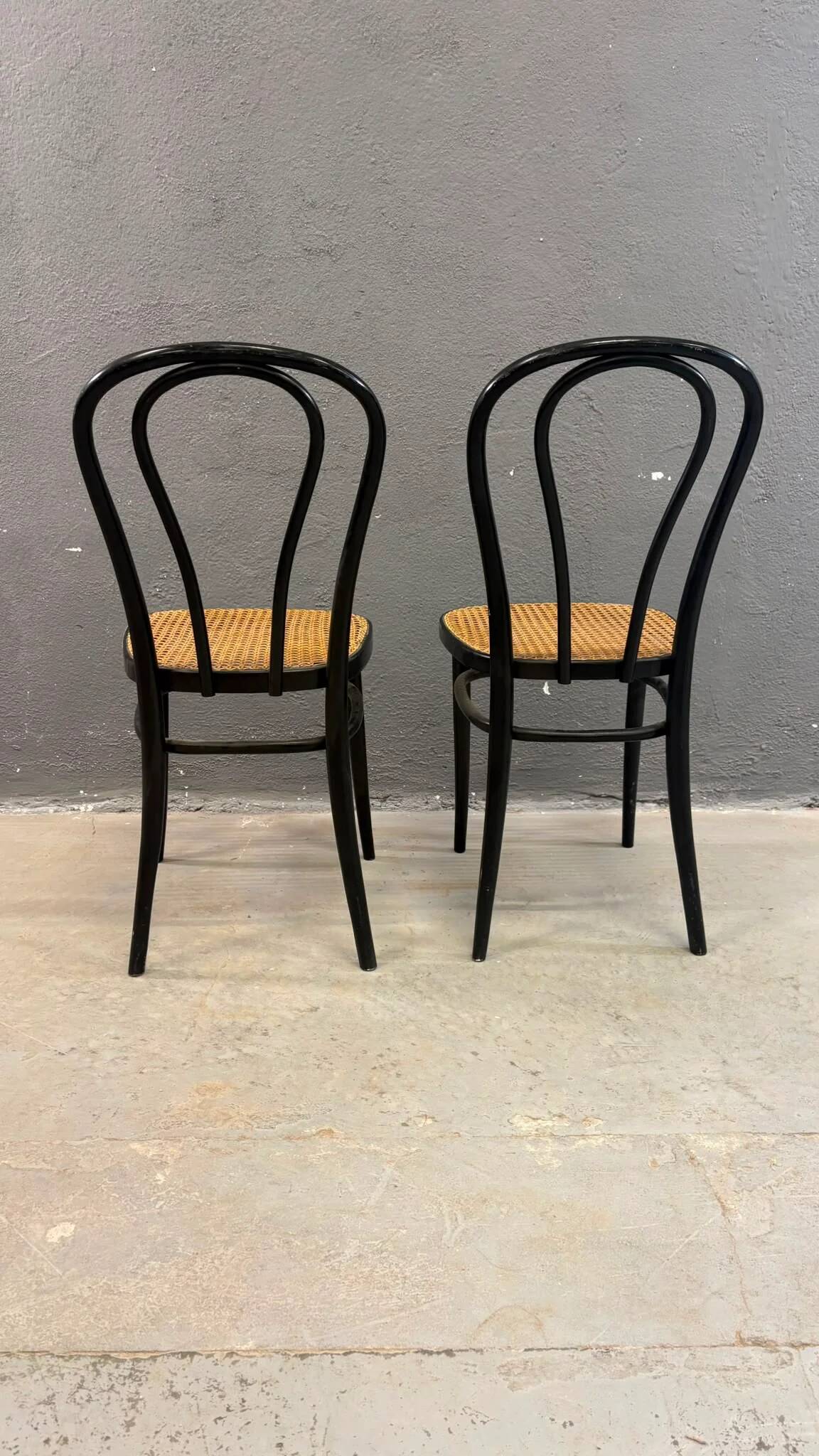 Pair of bentwood chairs, Vienna straw seats, 1960s, Poland