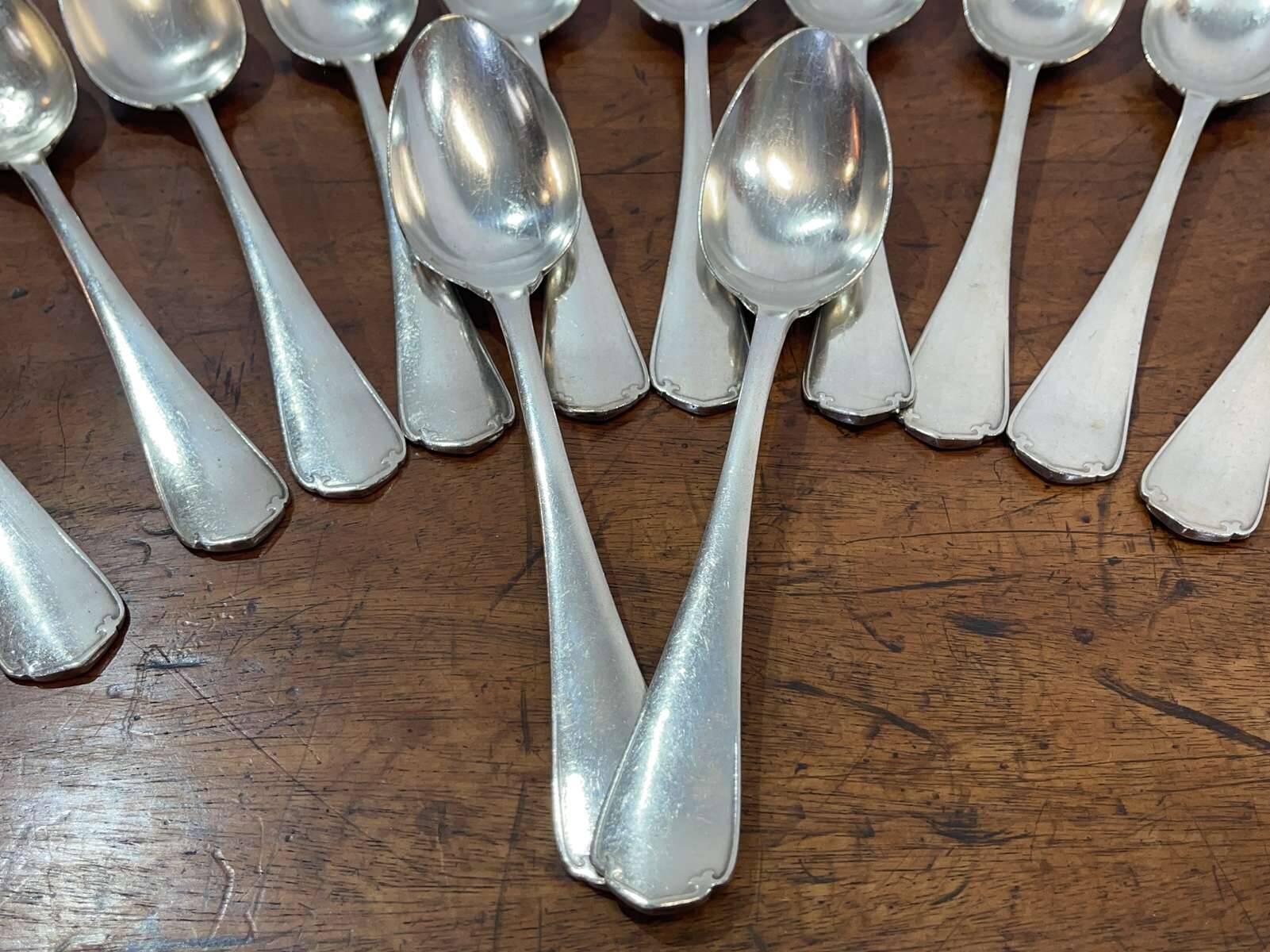 Set of 12 large silver-plated metal spoons - christofle