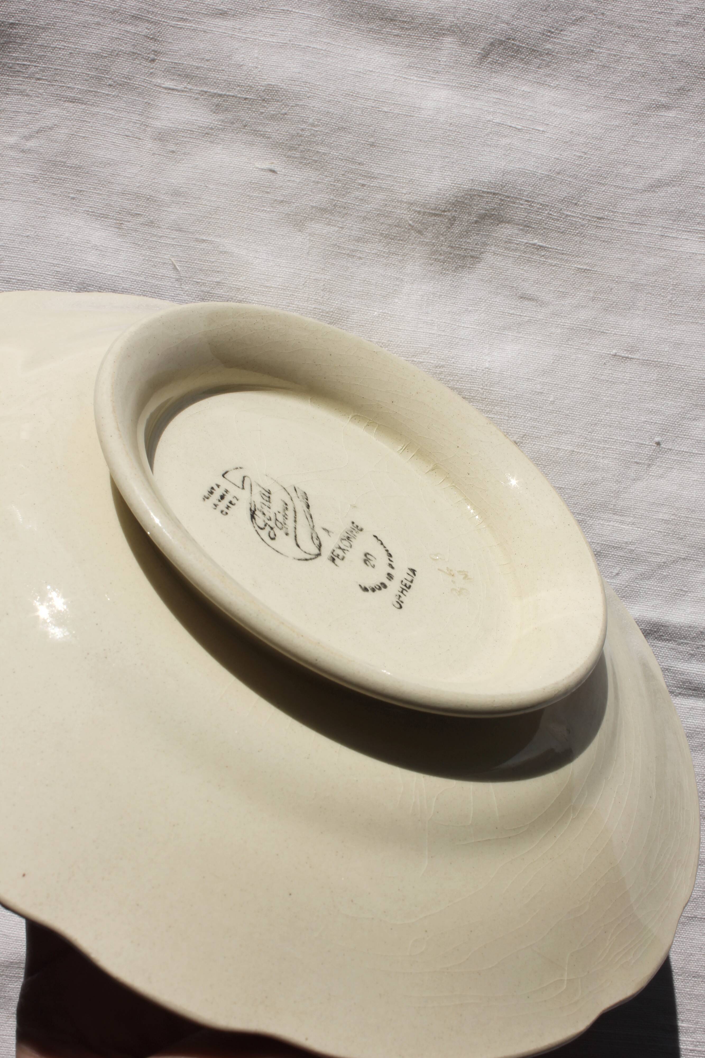 Hand-painted Pexonne footed plate or serving dish