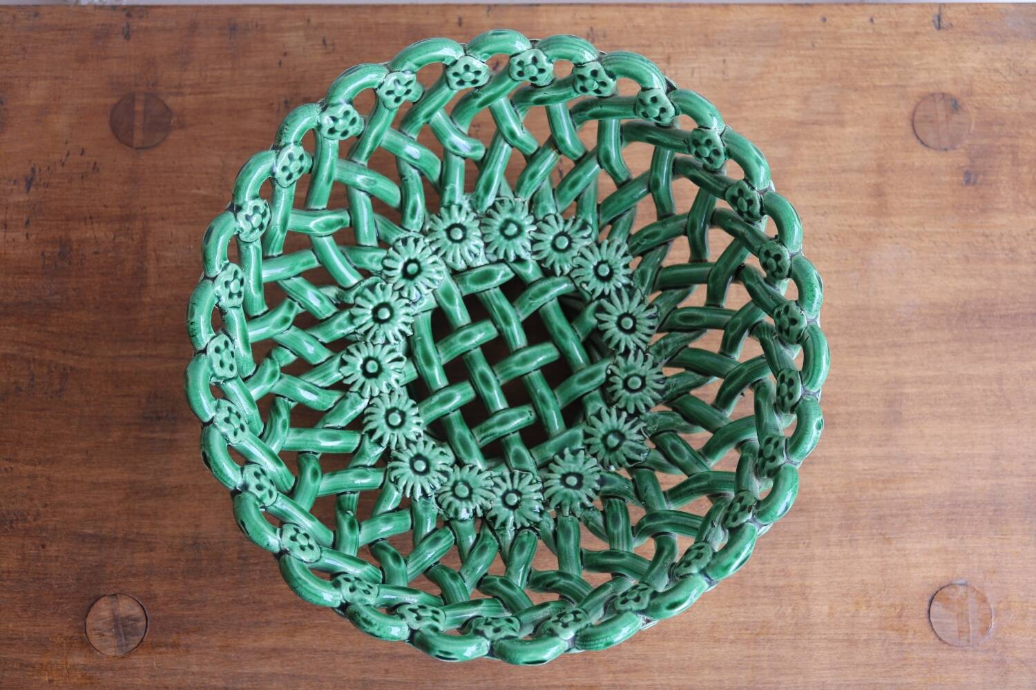 Ceramic basket / Green openwork bowl – Pichon Uzès