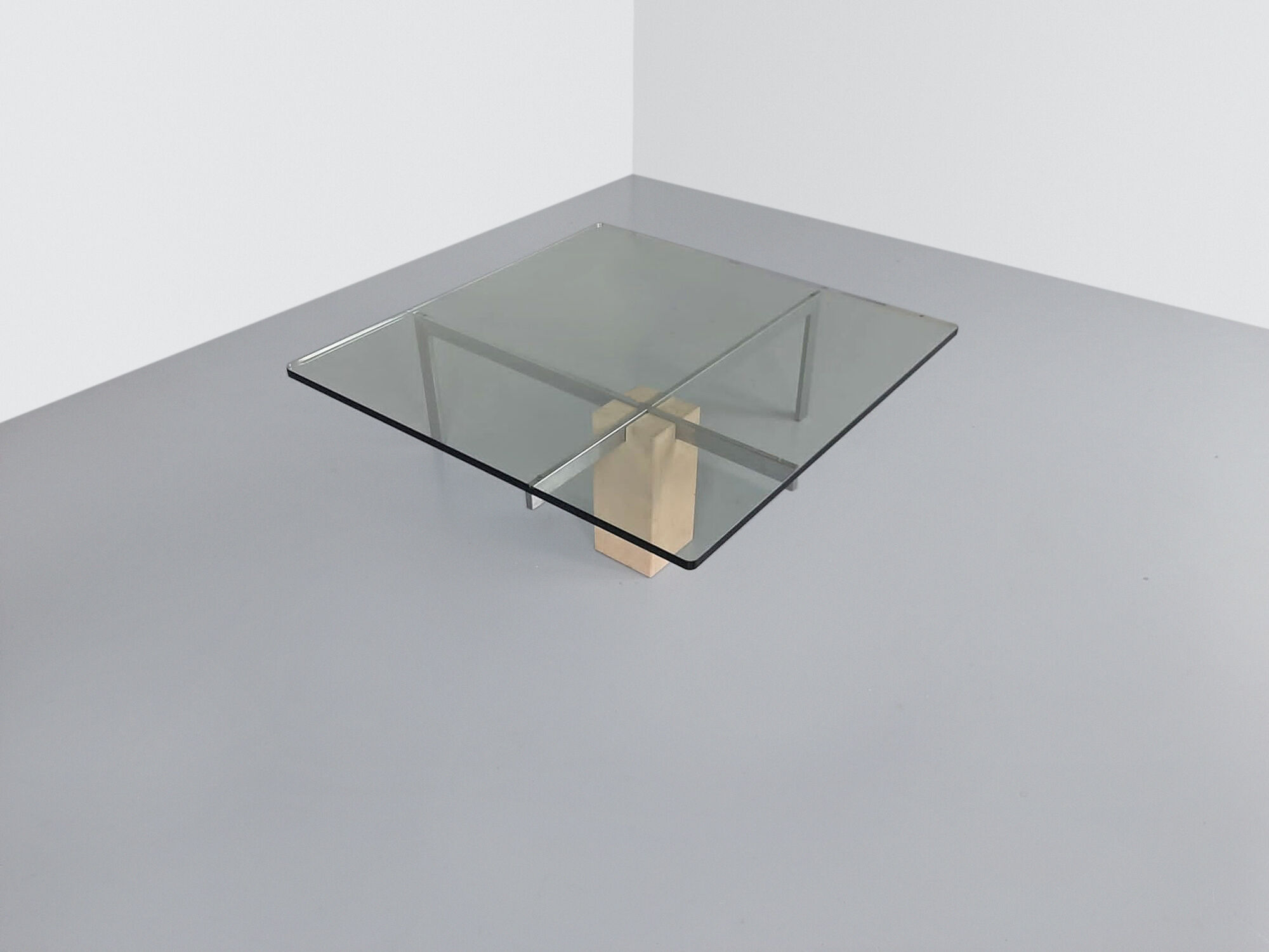 KW-1 glass and travertine coffee table by Hank Kwint for Metaform 1980s