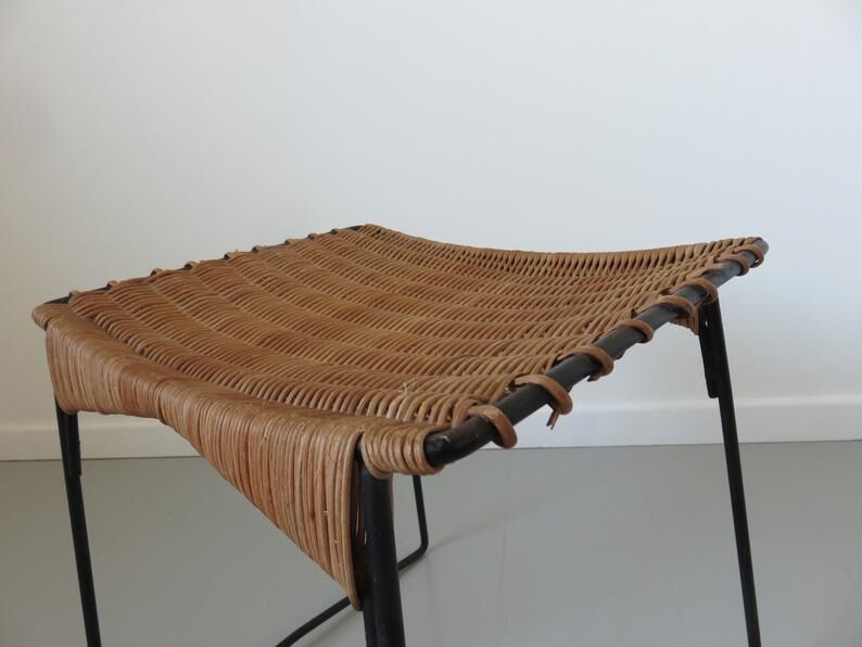 Raoul Guys stool for Airborne in wicker and metal 50s
