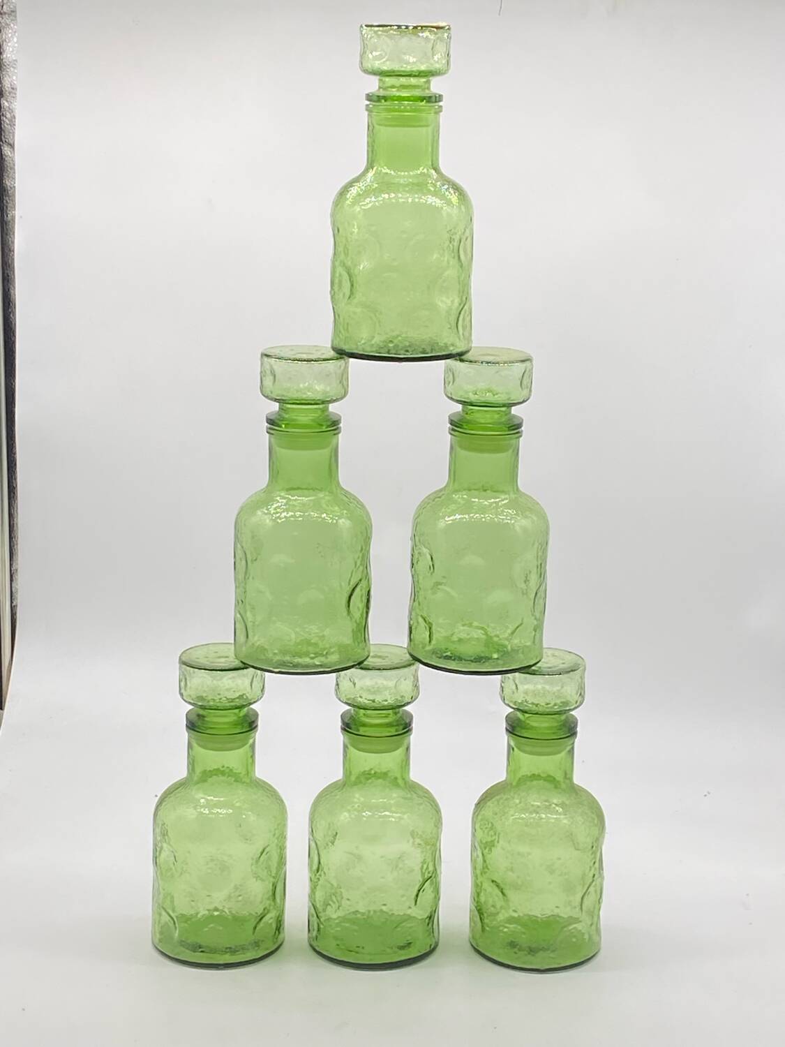 Vintage 1970 carafes / bottles / jugs, bubbled / textured glass